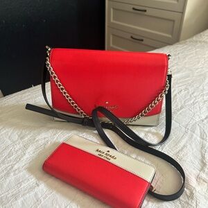 Kate Spade Red and Cream Crossbody Bag with Wallet